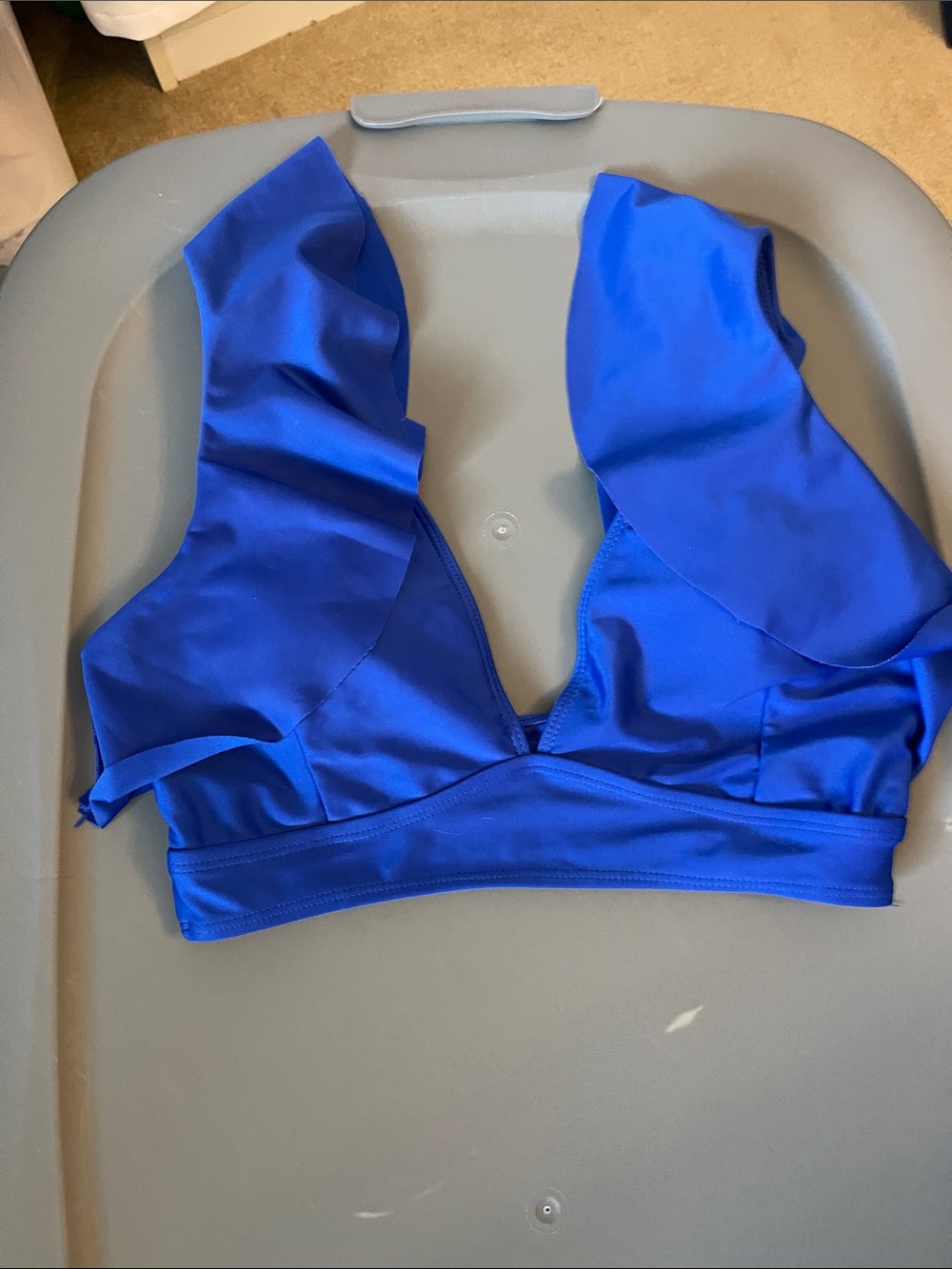 Ruffled V-Neck High-Waist Bikini Set - Royal Blue - Picture 2 of 8
